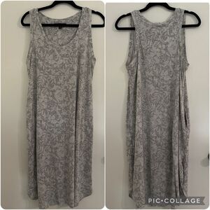 Ellen Tracy Floral Leaf Gray Midi Lounge Tank Dress, Size M
